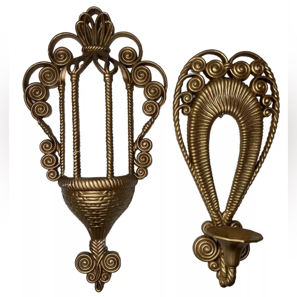 Gold Wall Sconce/Candle Holder Vintage Burwood Products MCM Boho Cute Planter